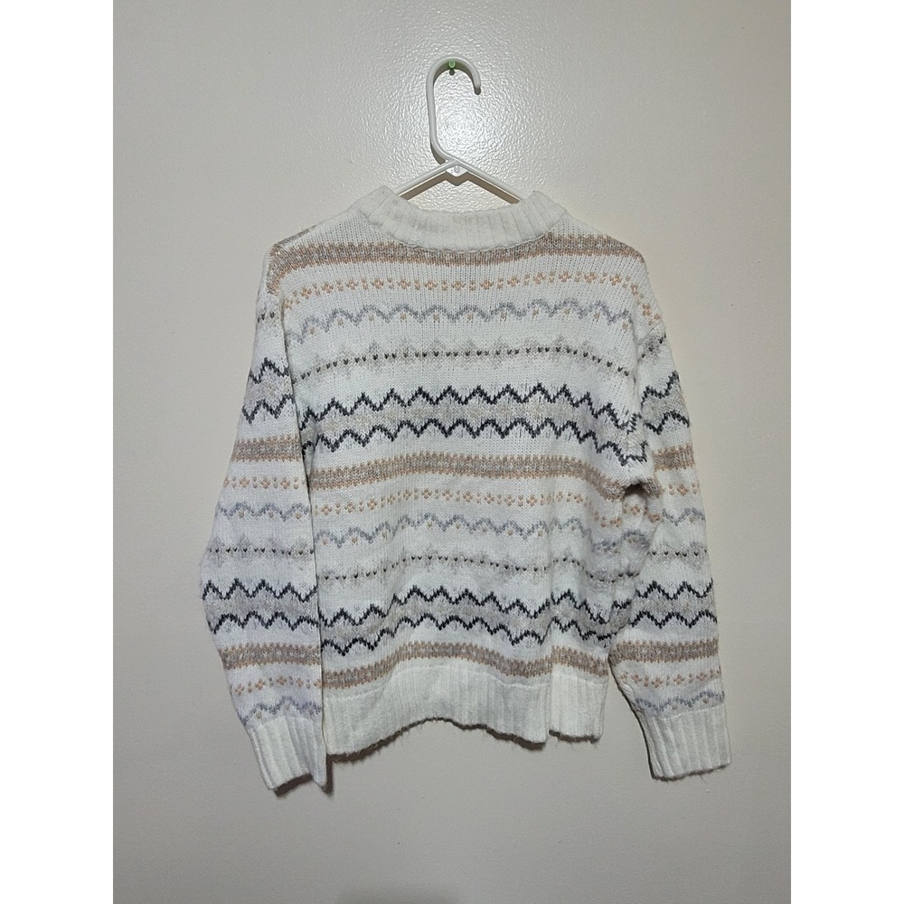 NWT American Eagle Fair Isle Sweater Womens XS White Tan Crew Neck Knit Top